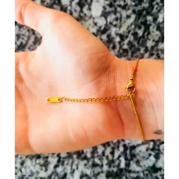 Minimalist 14k Gold-Tone Stainless Steel Snake Chain Bracelet Adjustable Length - Picture 5 of 6